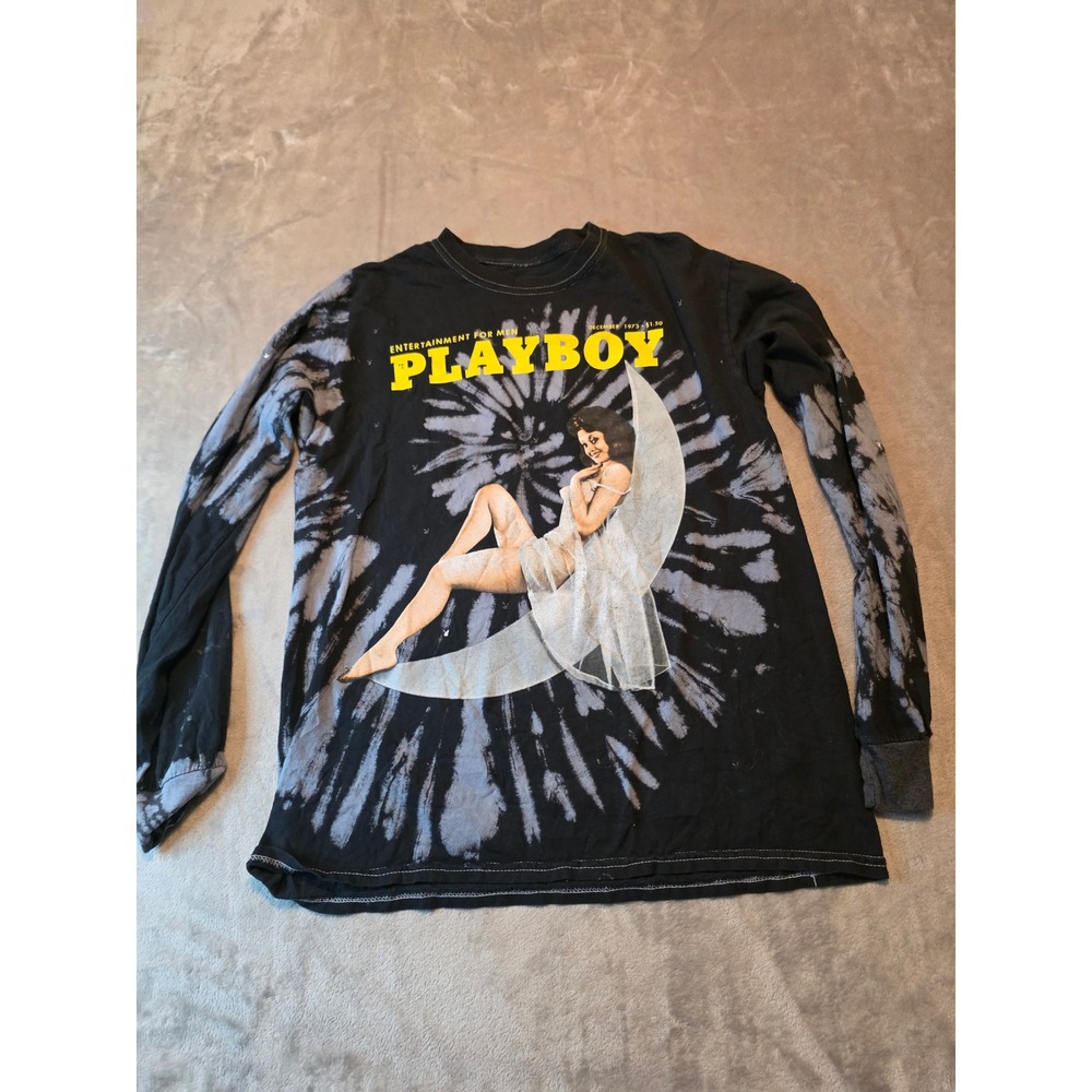 Playboy Long Sleeve T-Shirt Mens Small Black Tie Dye Graphic Vintage Cover Art